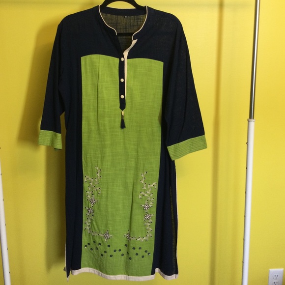 XXL Green and navy dress/tunic top from India - Picture 1 of 11